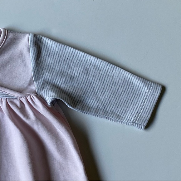 Kissy Kissy Dress 2 3 Months Pink Gray Stripes Cotton Cross Over Front EUC Girls - Picture 3 of 11